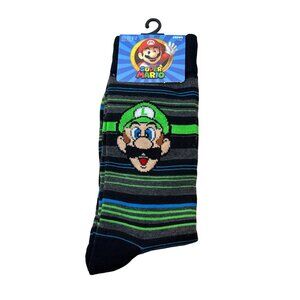 Striped Luigi Graphic Crew Socks NWT Men’s 6-12 Fun Novelty Cartoon